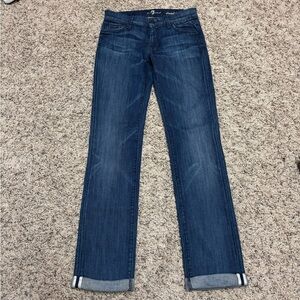 7 For all Mankind Straight Leg Dark Wash Jeans with Cuffed Hem
